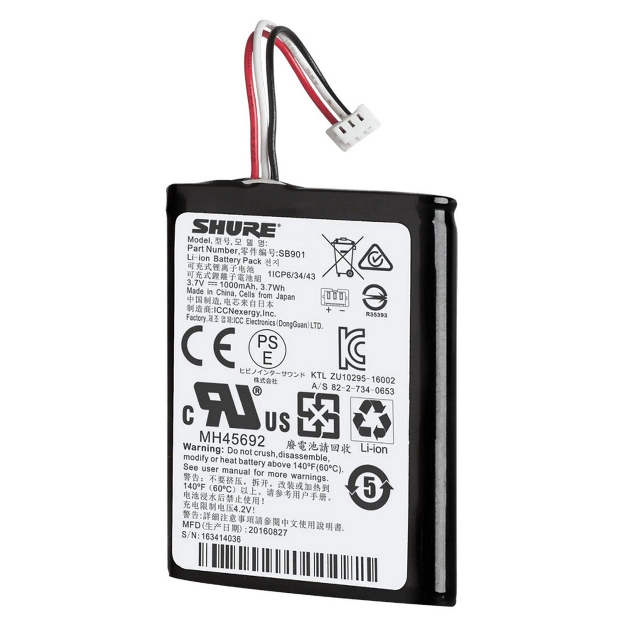 High - Performance Genuine Shure SB901 Rechargeable Battery for MXW Transmitters