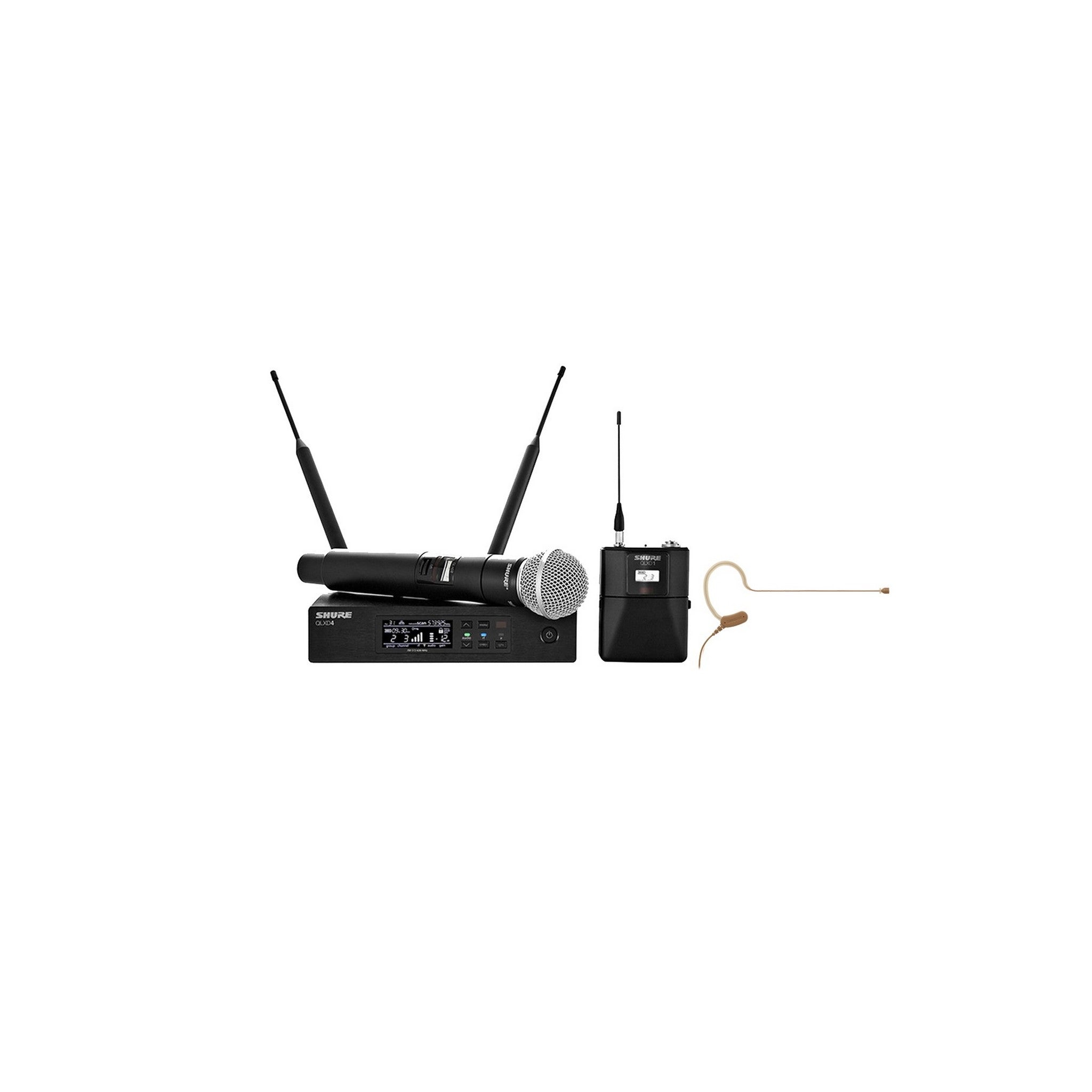 Shure QLXD124/53 Professional Wireless Bodypack and Handheld Vocal Combo System Featuring MX153 Earset Microphone