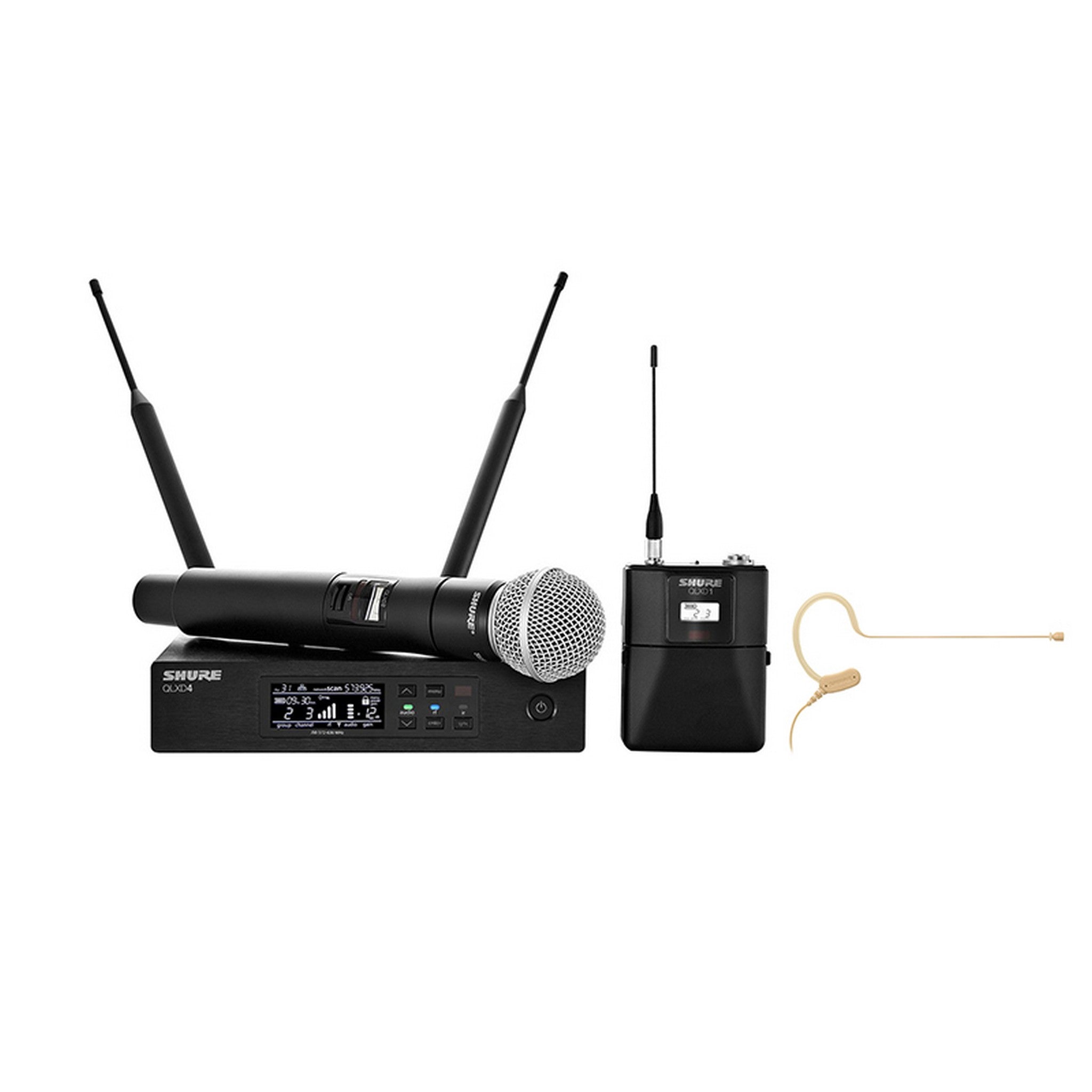 Shure QLXD124/53 Professional Wireless Bodypack and Handheld Vocal Combo System Featuring MX153 Earset Microphone