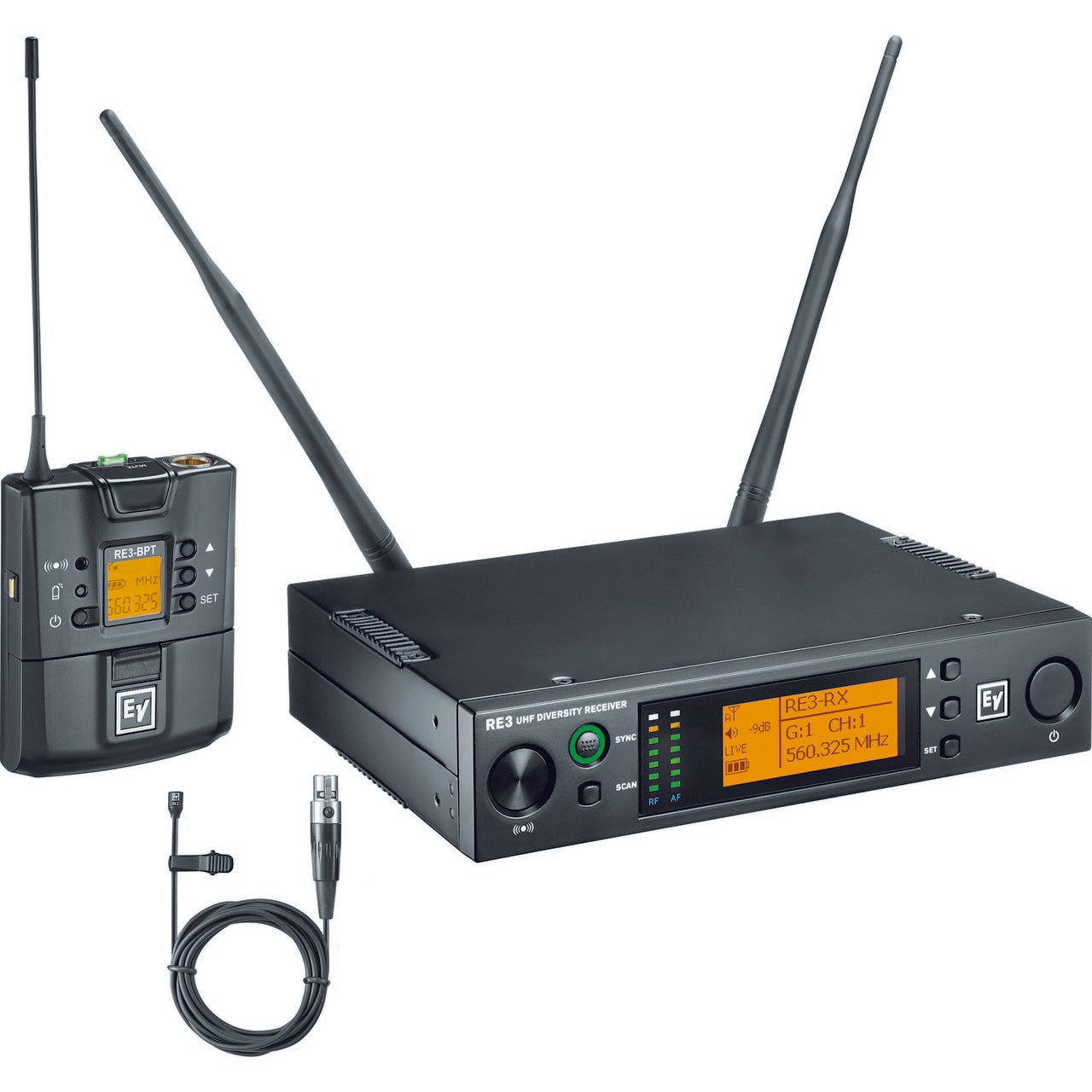 Electro-Voice RE3-BPOL Wireless Bodypack System, Omnidirectional Lavalier, 5L 488-524MHz
