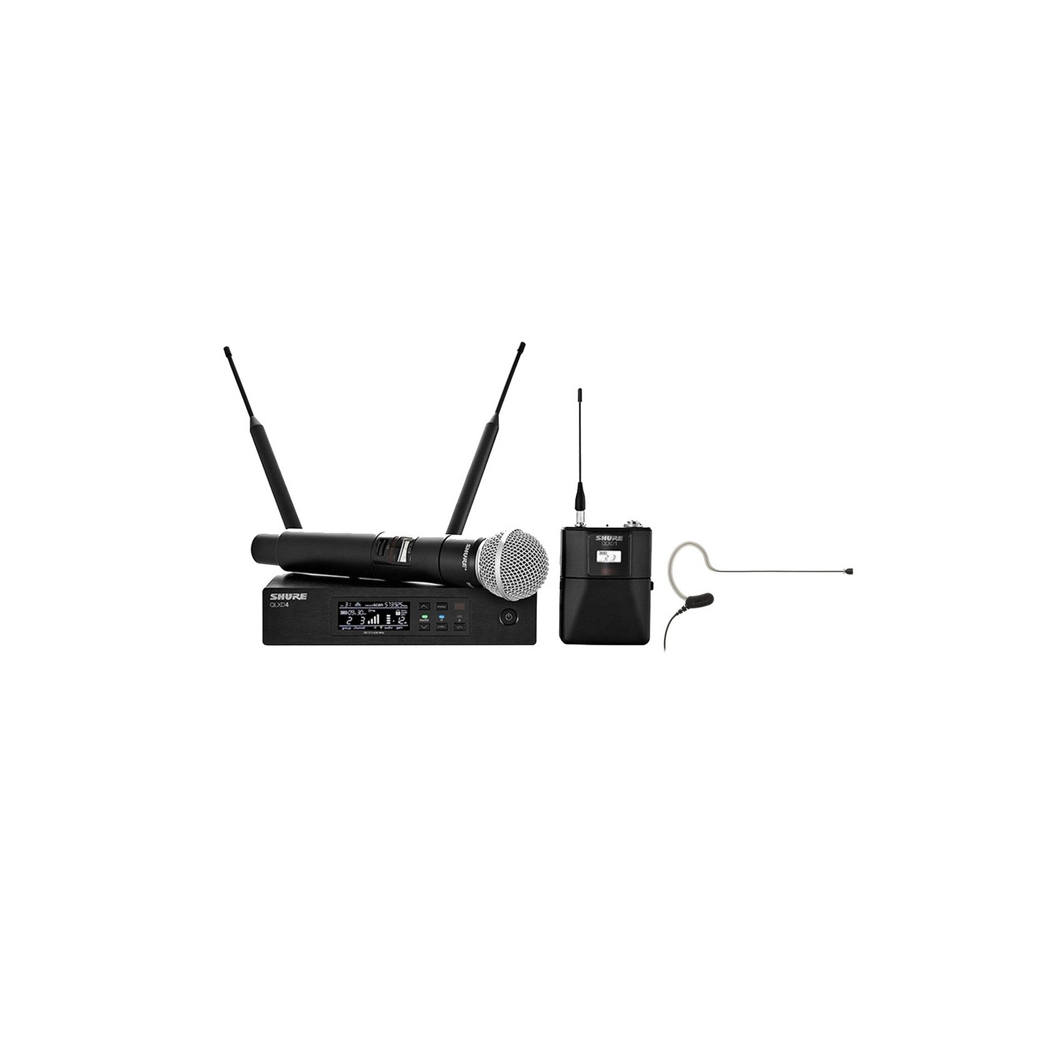 Shure QLXD124/53 Professional Wireless Bodypack and Handheld Vocal Combo System Featuring MX153 Earset Microphone